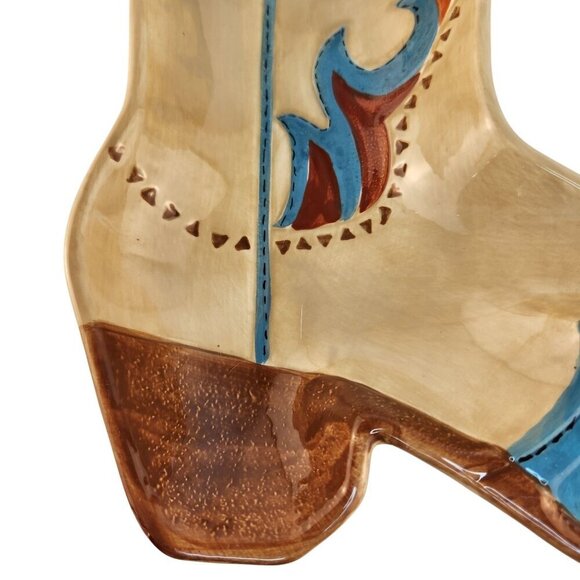Cowboy Boot Serving Tray, Blue & Beige, Country Western Decorative Party Ware - Picture 4 of 9
